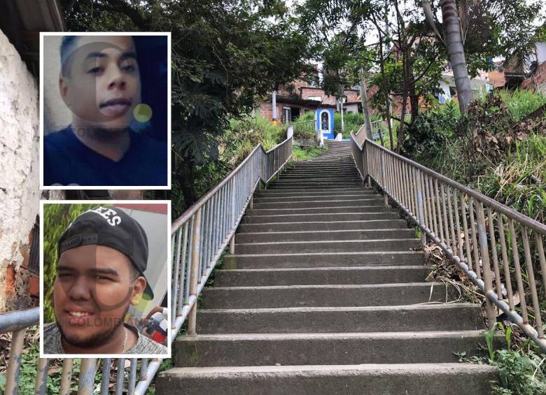En estas escaleras ocurrió el tiroteo entre los militares y presuntos integrantes del grupo criminal Los Pájaros, hecho que dejó muertos a Wilder Alexánder Pérez Agudelo (arriba), de 36 años, y a Julián Gallego Posada (abajo), de 26. FOTO: LAURA ROSA JIMÉNEZ VALENCIA
