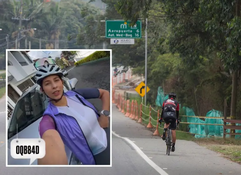 La mujer (detalle) denunció la agresión sexual mientras se movilizaba en su bicicleta en la vía al aeropuerto José María Córdova, de Rionegro, un corredor usado los domingos por centenares de ciclistas. FOTOS: EDWIN BUSTAMANTE Y CORTESÍA