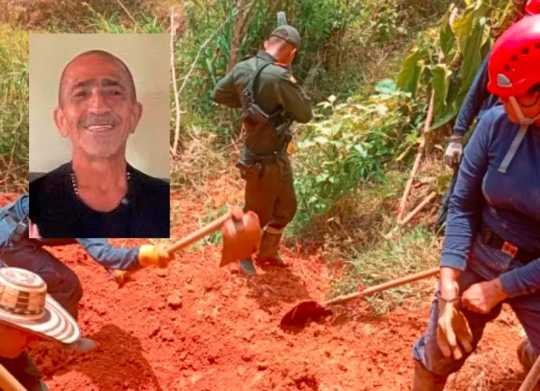 A Arturo Enrique Aguirre García (detalle) lo encontraron en un talud del sector La Candelaria, zona urbana de San Luis, donde se encontraba realizando la excavación. FOTOS: CORTESÍA BOMBEROS SAN LUIS (ANTIOQUIA).