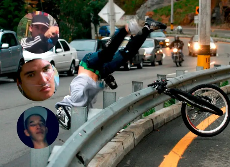 La práctica del gravity bike en las vías de Antioquia llevaron a la muerte a Yosman Stiven Cossio Urrego (arriba), de 17 años, mientras que Emmanuel Vallejo Morales (medio), de 34 años, lleva 12 de ellos postrado en una cama. Alejandro García (abajo), más conocido como Popeye, es un apasionado por esta riesgosa actividad. FOTO: MANUEL SALDARRIAGA Y CORTESÍA