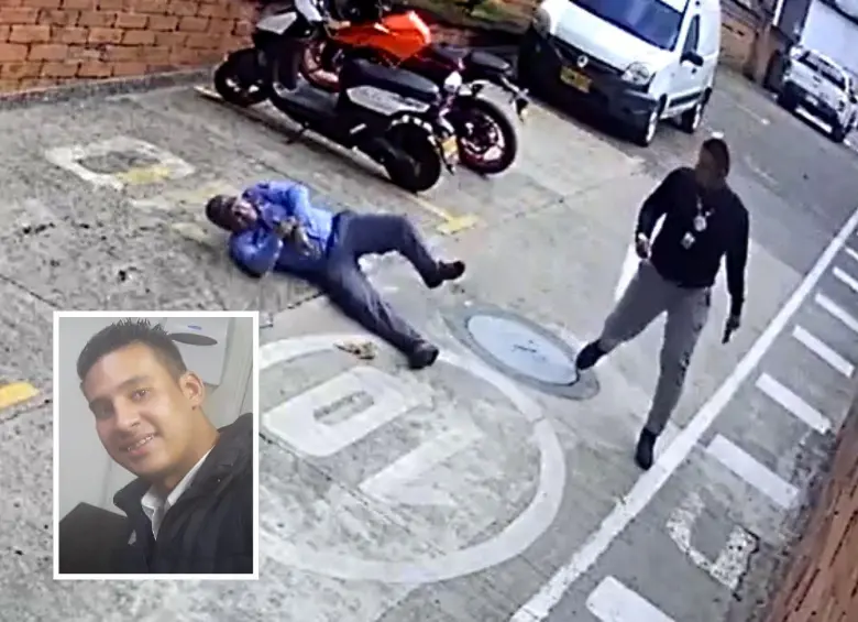 Este es el momento en el que el veedor de Itagüí, Brayan Cortés de Ossa (detalle), habría agredido a un vigilante de 60 años, al que le provocó múltiples fracturas en su mano izquierda. FOTOS: CORTESÍA