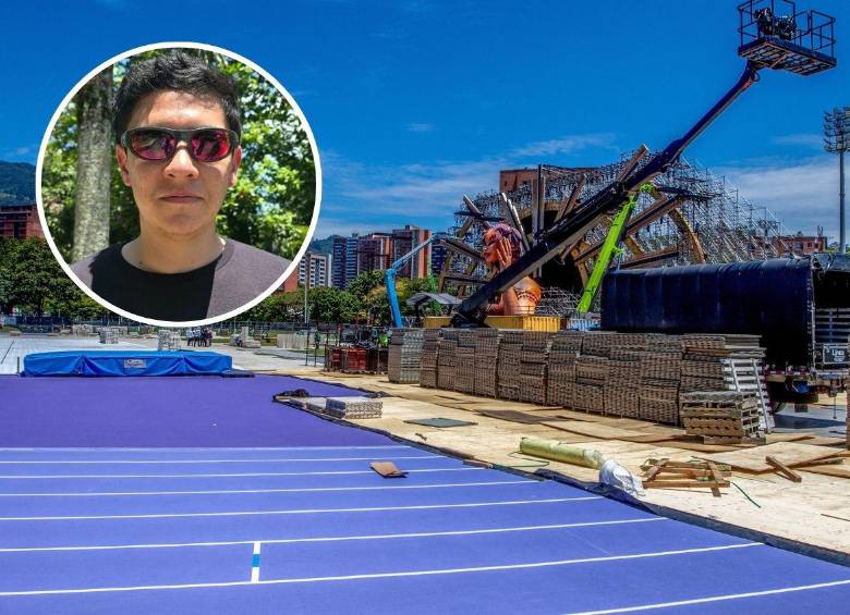 Francisco Mendoza, gerente de festivales de Páramo Presenta, aseguró que todo el escenario se instaló con protocolos internacionales para preservar el tapete de atletismo, pero en caso de haber daños, hay una póliza que los pagaría todos. FOTOS: JULIO CÉSAR HERRERA Y SANTIAGO OLIVARES TOBÓN