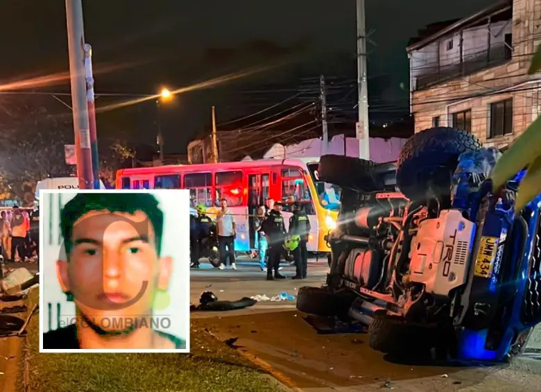 Así quedó la camioneta de quien sería la víctima del intento de hurto en la avenida 80 y que se llevó por delante a dos motorizados, quienes serían los que iban a cometer el robo. En el hecho falleció Álvaro Javier Muñoz Pérez (detalle), de 27 años. FOTO: CORTESÍA