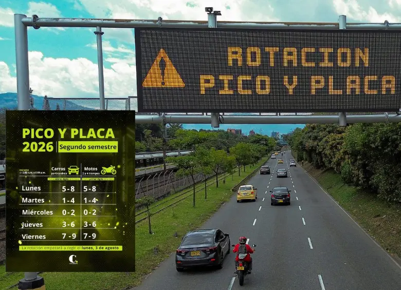 Así quedó la rotación del pico y placa en Medellín para el segundo semestre de este año. La rotación comenzará a regir a partir del 3 de agosto. FOTO: MANUEL SALDARRIAGA