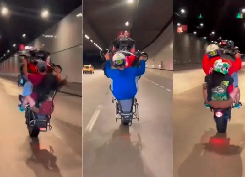 Estas imágenes corresponden a conductores de motos de alta gama haciendo piques ilegales en los bajos del soterrado de Parques del Río Medellín. FOTOS: TOMADAS DE VIDEO