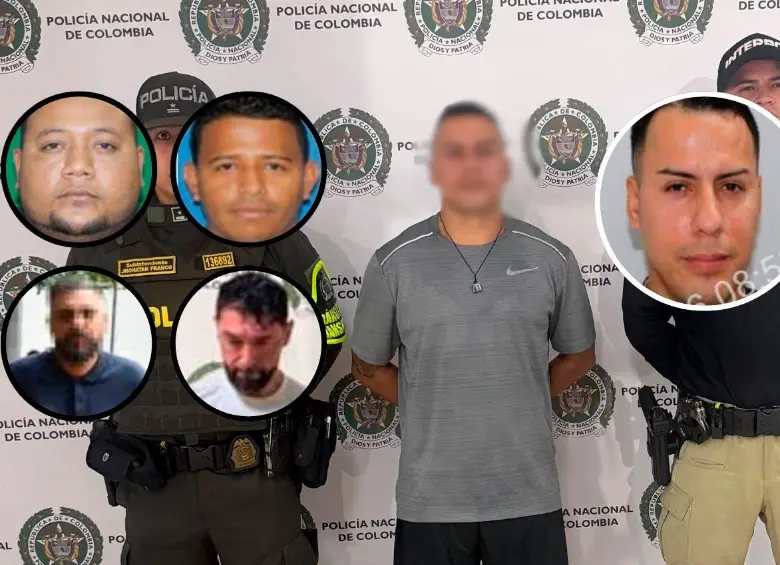 Alias Kokin (principal), es uno de los presuntos integrantes de la banda Los Saggy. Fue capturado en Sabaneta. También fueron capturados alias Balín (arriba, izq), alias Coya (arriba, der.), alias Risso (abajo izq.) y alias El Francés (abajo der). FOTO CORTESÍA