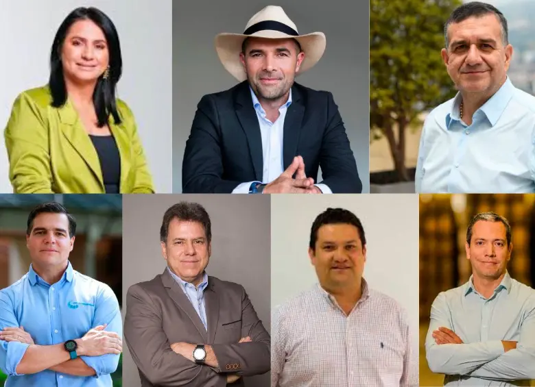 Estas son siete de las caras que podrían aspirar a la Gobernación de Antioquia en 2027, tras los resultados de las elecciones presidenciales. Arriba, de izq. a der.: Paola Holguín, Andrés Guerra Hoyos y Luis Horacio Gallón. Abajo, en el mismo orden: Alejandro Arbeláez, Eugenio Prieto Soto, Rodrígo Hernández y Esteban Ramos Maya. FOTOS: EL COLOMBIANO