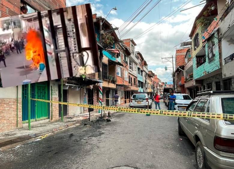 En este sector del barrio Moravia, de Medellín se produjo el incendio de esta moto de la Policía Metropolitana. FOTOS: ANDRÉS FELIPE OSORIO GARCÍA Y CORTESÍA