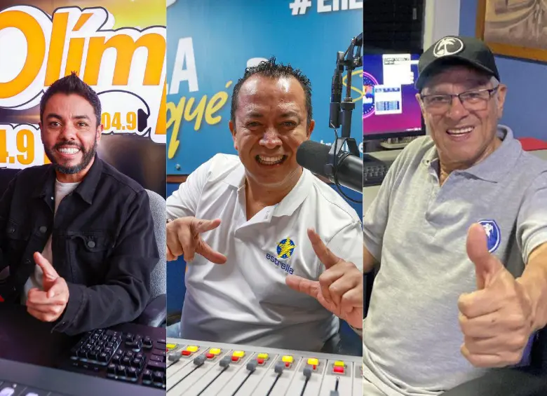 Estas son tres de las voces más icónicas de fin de año: John Jander Garcia (izq.), director de Olímpica Stereo; Williamson Serna (centro.), productor y locutor de Estrella Stereo, y Orlando Hernández (der.), más conocido como El Buho Salsero, de Latina Stereo. FOTOS: Manuel Saldarriaga