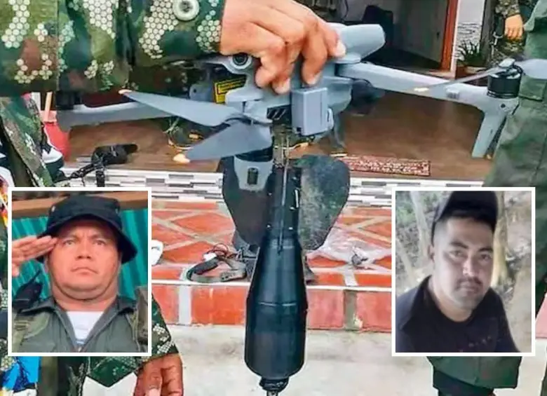 Alexánder Díaz Mendoza (izquierda), alias Calarcá, y Luis Antonio Montoya Muriel (der.), alias Fiera o Jhon, serían dos de los responsables del ataque con dron que provocó la muerte de tres personas en la ruralidad de Segovia, Antioquia. FOTOS: CORTESÍA