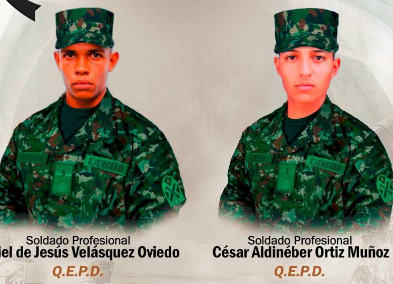 Ellos fueron los dos militares que murieron en los combates contra el Clan del Golfo en la ruralidad de San Andrés de Cuerquia. FOTO: CORTESÍA