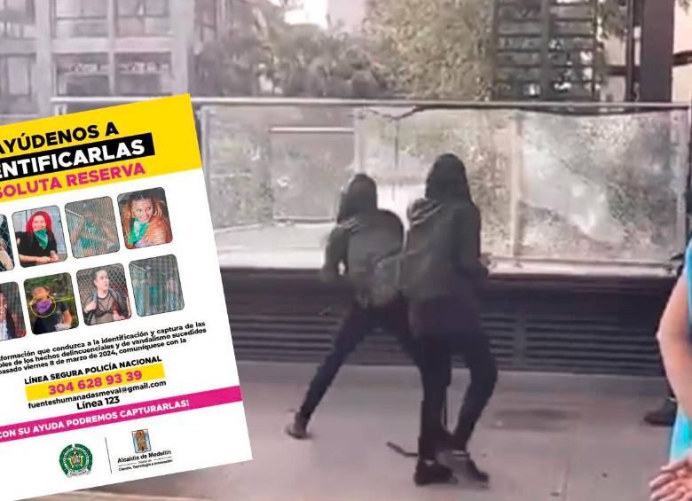 Estas mujeres son buscadas al ser señaladas de los daños a las estaciones del metroplús y del metro en el centro de Medellín. FOTO: CORTESÍA POLICÍA METROPOLITANA