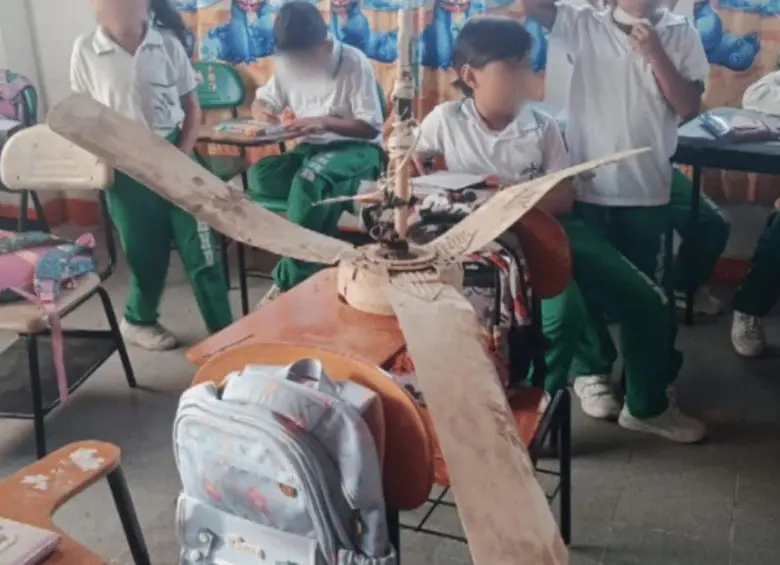 El accidente con este ventilador de aspas ocurrió en un colegio rural del municipio de Puerto Triunfo, Antioquia. Dos menores resultaron lesionados con cortaduras leves. FOTO: CORTESÍA