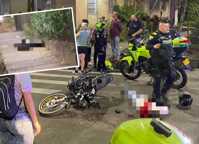 Uno de los muertos quedó al lado de la moto, mientras que el otro quedó a unos 20 metros, en un andén, cuando intentaba escapar malherido. FOTOS: CORTESÍA