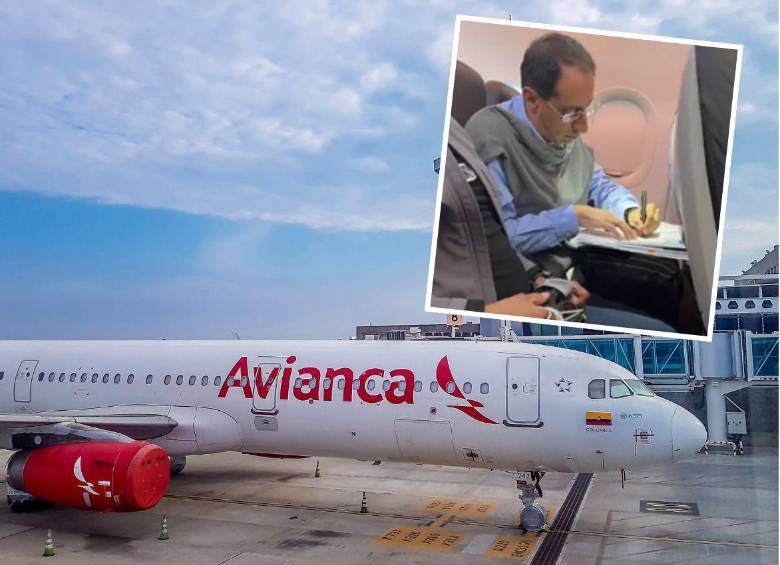 El vicepresidente José Manuel Restrepo abordó un vuelo comercial de la aerolínea Avianca y se ubicó en uno de los asientos regulares para viajar hacia Nueva York, Estados Unidos. FOTO: JUAN ANTONIO SÁNCHEZ Y TOMADA DE VIDEO