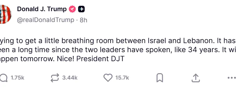 Donald Trump en su red social Truth. Foto: captura de pantalla