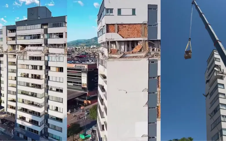 El edificio Invico tiene cincuenta años de historia, su construcción fue fundante para Risaralda, pues en su momento fue el más alto de la región; con el terremoto sufrió graves daños y tendrá que demolerse. FOTO Redes sociales