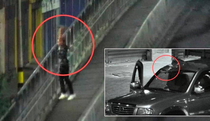 El hombre quedó grabado en cámaras de seguridad mientras lanzaba la piedra a un vehículo que sufrió daños. FOTOS Cortesía Alcaldía y Policía