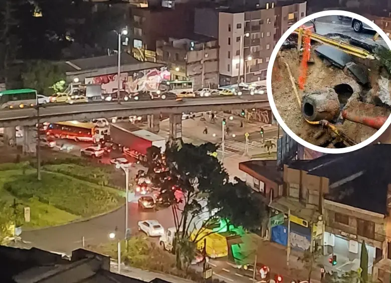 Así se encuentra la congestión vehicular en este corredor vial. El daño en el alcantarillado de EPM está siendo atendido por las autoridades. FOTO: Cortesía
