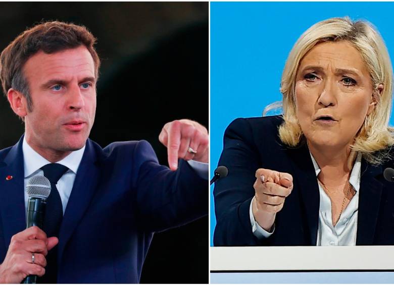 Emmanuel Macron y Marine Le Pen, con un 27,85% y 23,15% de votos en la primera vuelta respectivamente, se disputan como en 2017 la presidencia en el balotaje del domingo. FOTO EFE 