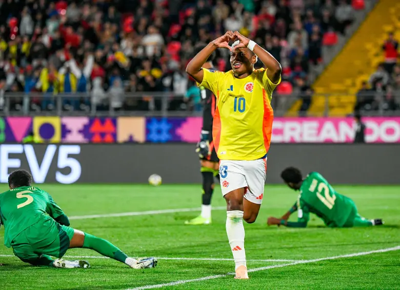 Óscar Perea festejando su gol, el primero de Colombia en el Mundial Sub-20. FOTO FCF 