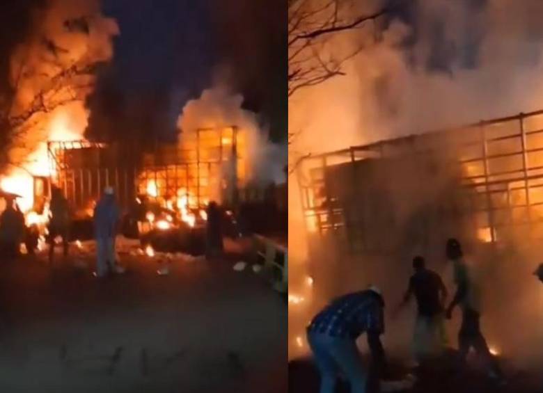 Camión de pollos quemado por disidentes de Farc en Jamundí. Foto: tomada de video