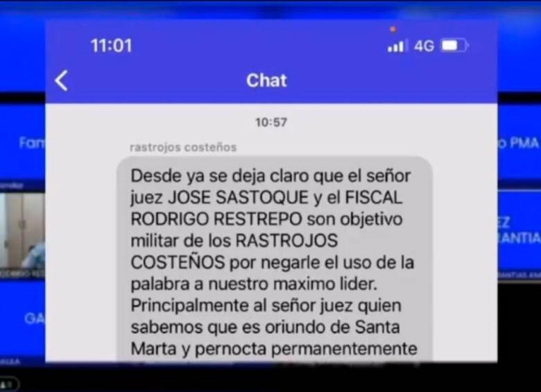 Un usuario se identificó como Los Rastrojos Costeños y lanzó la amenaza contra los funcionarios. FOTO: CAPTURA DE PANTALLA