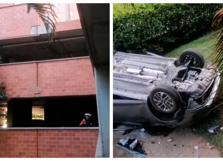 Carro cayó del tercer piso de un parqueadero en unidad residencial en El Poblado