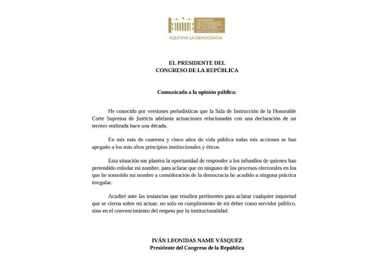 Presidente del Senado responde a indagación por presuntos nexos ilegales: “pretenden enlodar mi nombre”