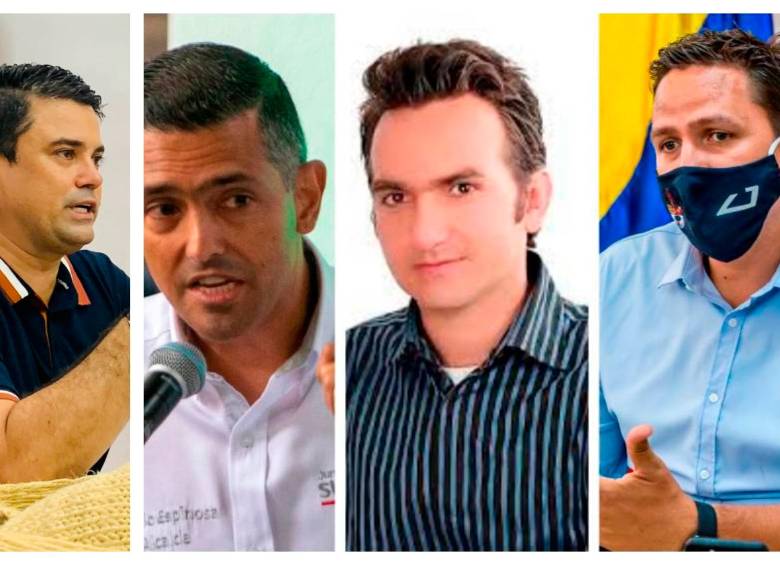 Los alcaldes de Santa Fe de Antioquia, Felipe Pardo; Envigado, Braulio Espinosa; Granada, Freddy Castaño y Ciudad Bolívar, Mauricio Valencia son las víctimas de estos mensajes amenazantes. FOTOS: CARLOS VELÁSQUEZ Y CORTESÍA