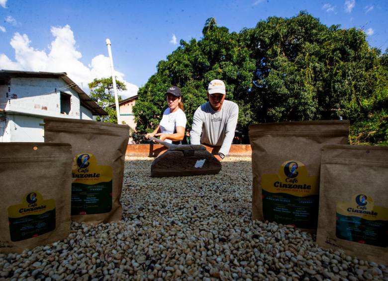 El café se seca al natural en la zona rural de Ituango y ya tiene marca de origen. En la imagen aparecen Martín Martínez y Margarita Aguirre, dos directivos de Asoituangüinos. FOTO julio césar herrera