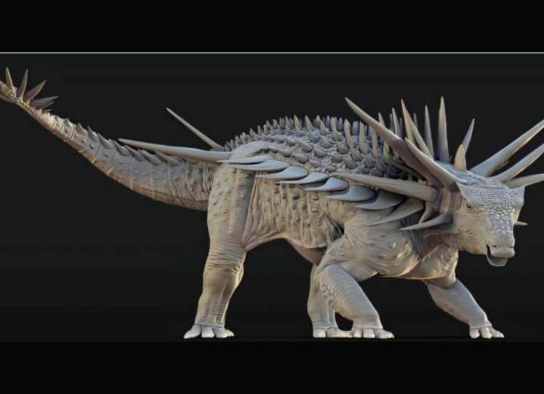 Reconstrucción del Spicomellus afer, el anquilosaurio jurásico descubierto en Marruecos con un collar de púas de casi un metro. FOTO cortesía Universidad de Birmingham