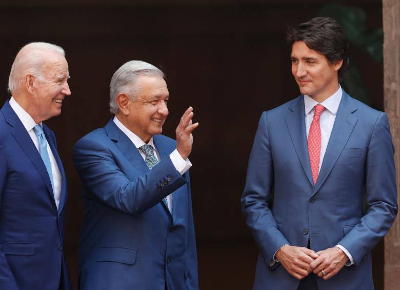 De izquierda a derecha: los presidentes Joe Biden (Estados Unidos), Andrés López (México) y Justin Trudeau (Canadá). FOTO agencia efe