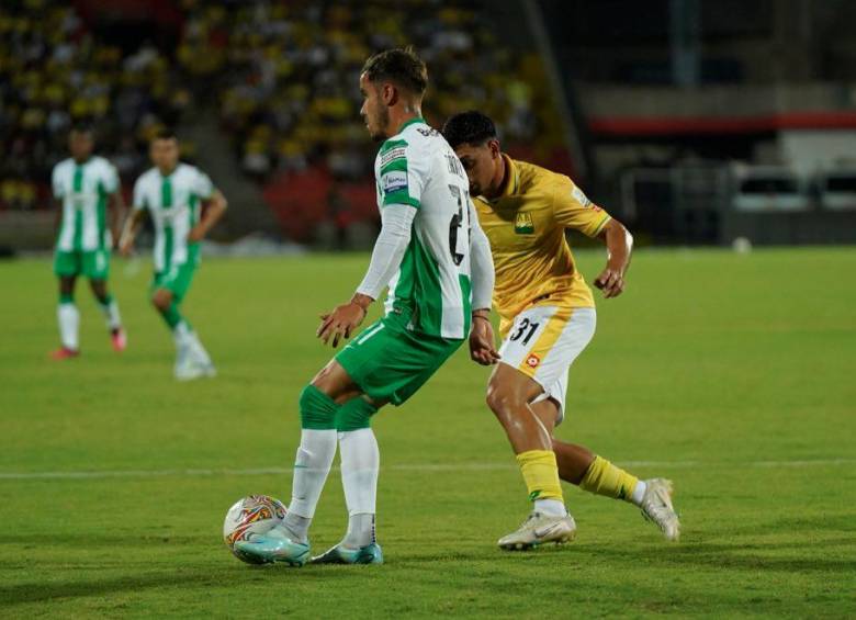 Tomás Ángel jugó en la posición de 9 y, con el penalti, ajustó 3 anotaciones consecutivas con el club verdolaga. FOTO atlético nacional