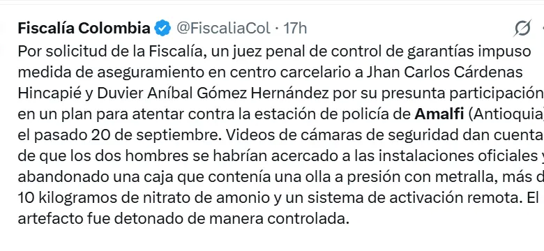 A la cárcel los hombres que dejaron explosivos en la estación de Policía de Amalfi