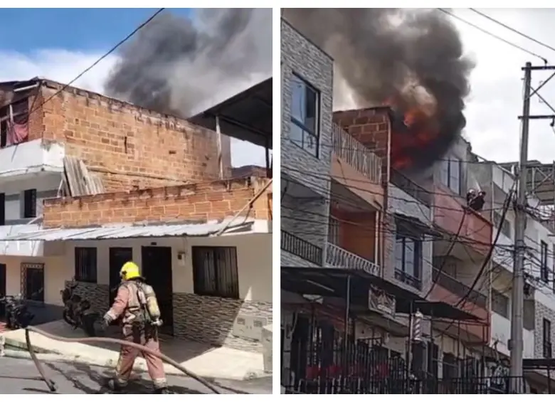 A la izquierda, la emergencia en El Rosario de Bello. A la derecha, el fuego en un apartamento de Castilla. FOTOS: Cortesía Denuncias Antioquia.