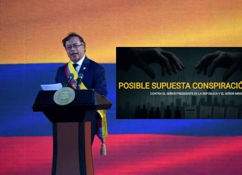 El presidente Petro. Al lado la imagen del informe de la DNI que le costó la salida del cargo al general Urrego. Foto: AFP