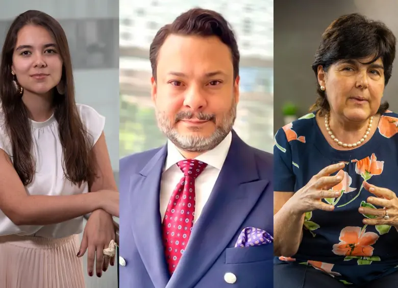 La directora ejecutiva de Fenalco Antioquia, María José Bernal Gaviria, la presidenta ejecutiva de la Cámara de Comercio de Medellín para Antioquia, Lina Vélez de Nicholls, y Nicolás Posada López, presidente de Intergremial. FOTO: El COLOMBIANO