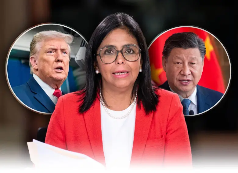 Delcy Rodríguez, presidenta encargada de Venezuela; Donald Trump, presidente de Estados Unidos; y Xi Jinping, presidente de China, en medio de las tensiones geopolíticas por el futuro del petróleo venezolano. FOTO: Getty.