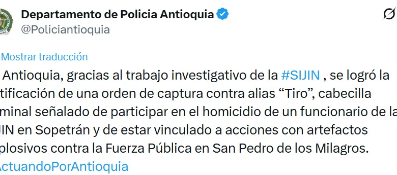 Cayó alias Tiro, temido cabecilla del Clan del Golfo que asesinó a un miembro de la Sijín en Antioquia