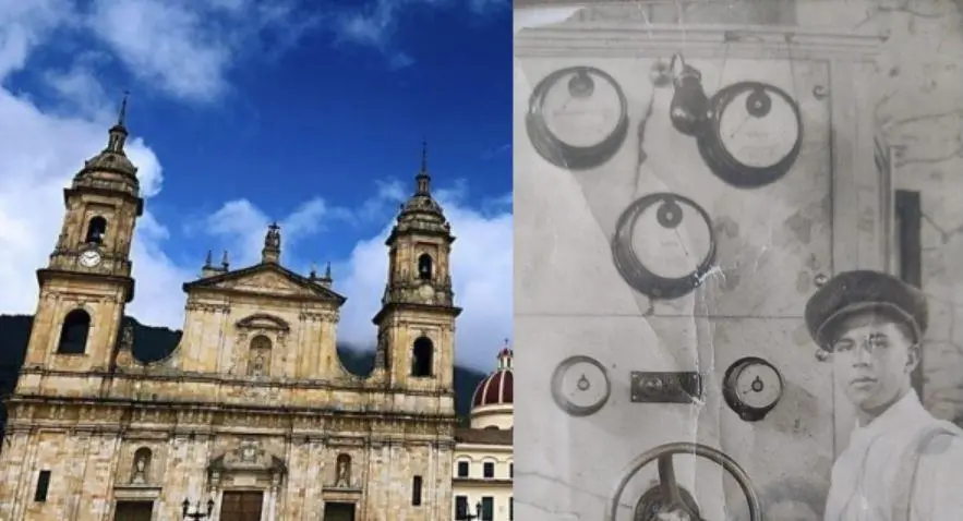 A la izquierda la Catedral Primada de Colombia. A la derecha, Joaquín Rodríguez, quien durante 30 años fue el relojero del principal templo del país. Fotos: Catedral Primada y cortesía