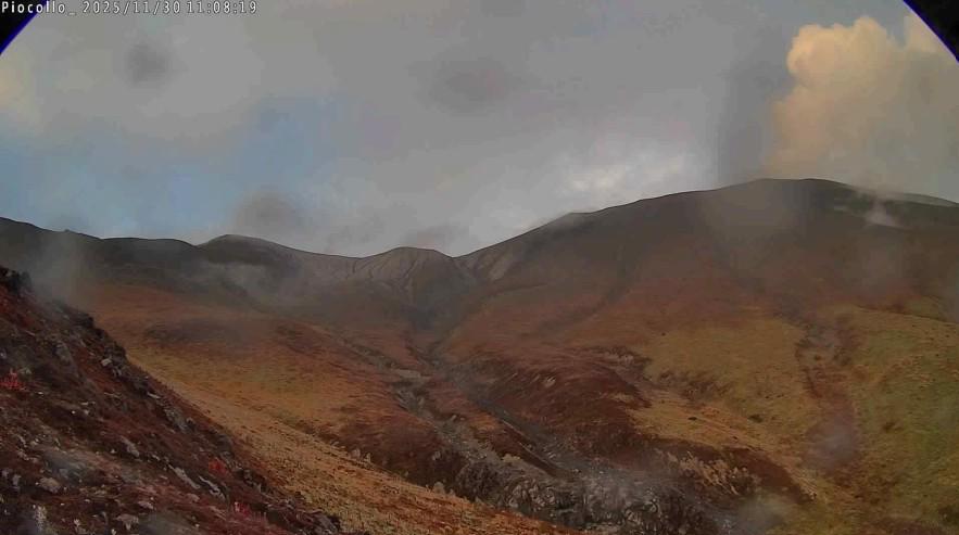 Registro de la cámara Piocollo ubicada a 2 km en dirección nororiente del volcán Puracé. Columna de gases y ceniza fina con una altura mínima estimada de 500 m sobre la cima del volcán. FOTO: Servicio Geológico Colombiano.