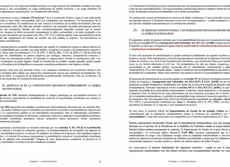 Constitución Política de Colombia, artículo 96. FOTO: Captura de pantalla.