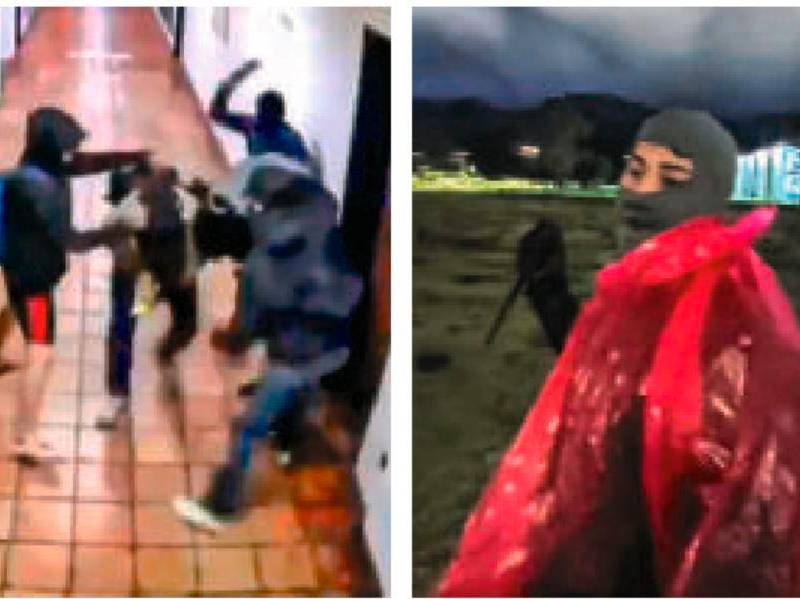 El ataque contra Arrigui (izquierda). A la derecha, la foto con la que el sindicato señala a Arrigui de haber estado encapuchado quitando propaganda y amenazándolos con objeto cortopunzante. FOTO Capturas de pantalla.