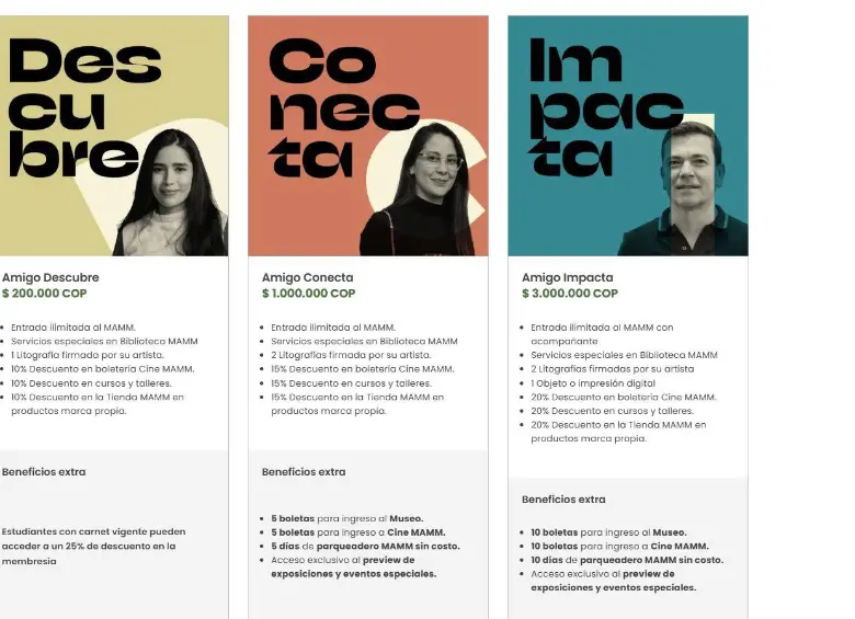 Estos son los tres niveles de membresía del programa Amigos del MAMM.