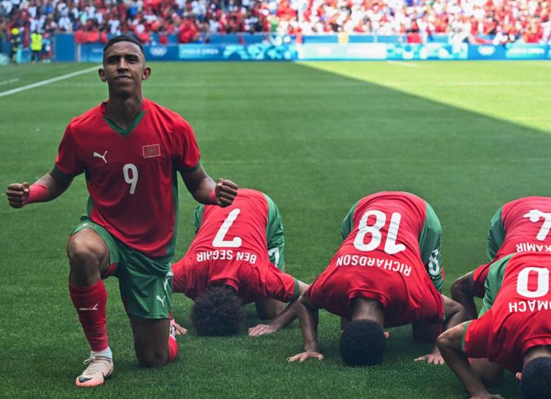 La celebración de Marruecos tras ganarle a Argentina en los Juegos Olímpicos. FOTO: REDES SOCIALES