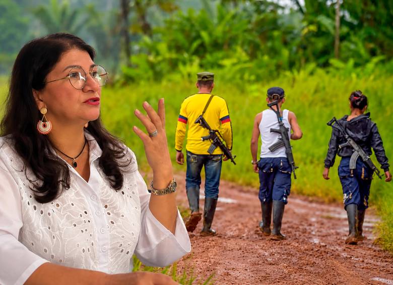 Sandra Ramírez, antigua cabecilla de las Farc y excongresista del partido Comunes, fue citada en la JEP para que aclare su participación en el reclutamiento de menores de edad y en los tratos crueles, denigrantes y abusivos que sufrieron en las filas. FOTOS AFP e Ilustración El Colombiano