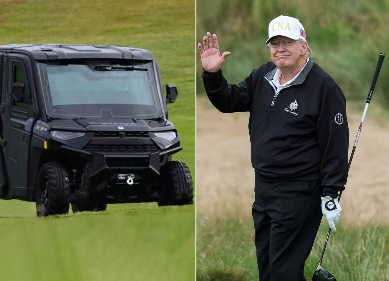 El Servicio Secreto añadió a su arsenal el Golf Force One, un carrito blindado negro que sigue al presidente de Estados Unidos, Donald Trump, mientras juega su deporte favorito. FOTO: Redes sociales y GETTY 
