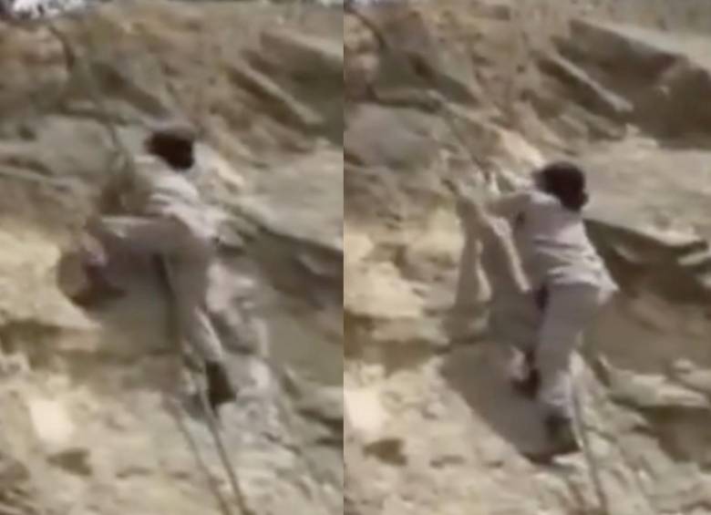 La menor intentaba escalar una roca instantes antes de caer al vacío. FOTOS: REDES SOCIALES/X