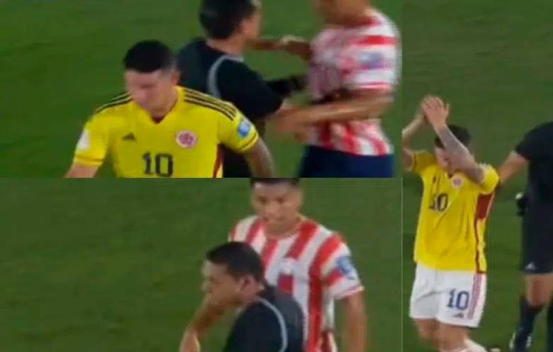 Las imágenes en las que el árbitro Valenzuela protege a James. FOTOS: PANTALLAZOS TOMADOS DE X